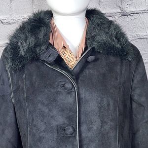Anne Klein Faux Fur Lined and Collared Microfiber Black Coat, Women's Small NWT